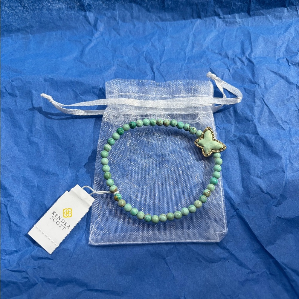 Kendra Scott Green Turquoise Beaded Bracelet with Gold Butterfly